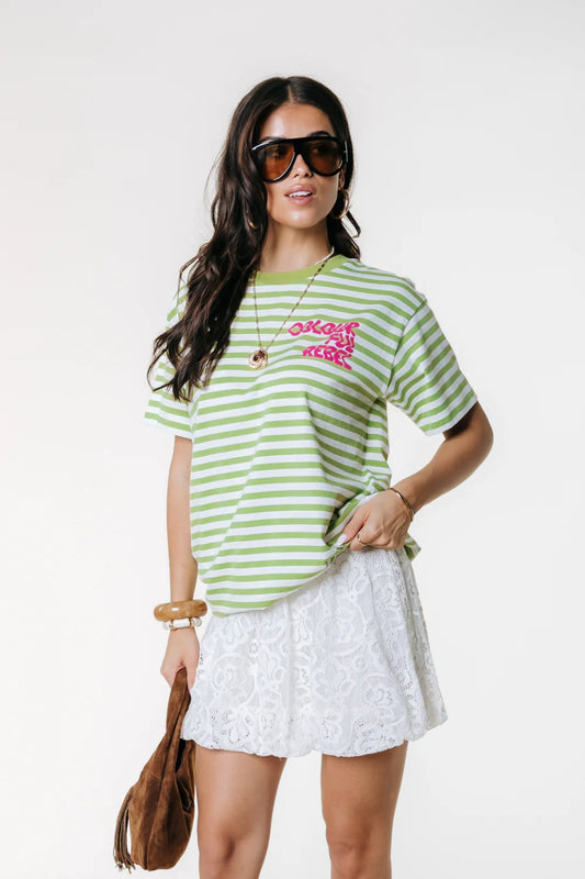 PUFF LOGO STRIPE TEE PICKLE GREEN | COLOURFUL REBEL