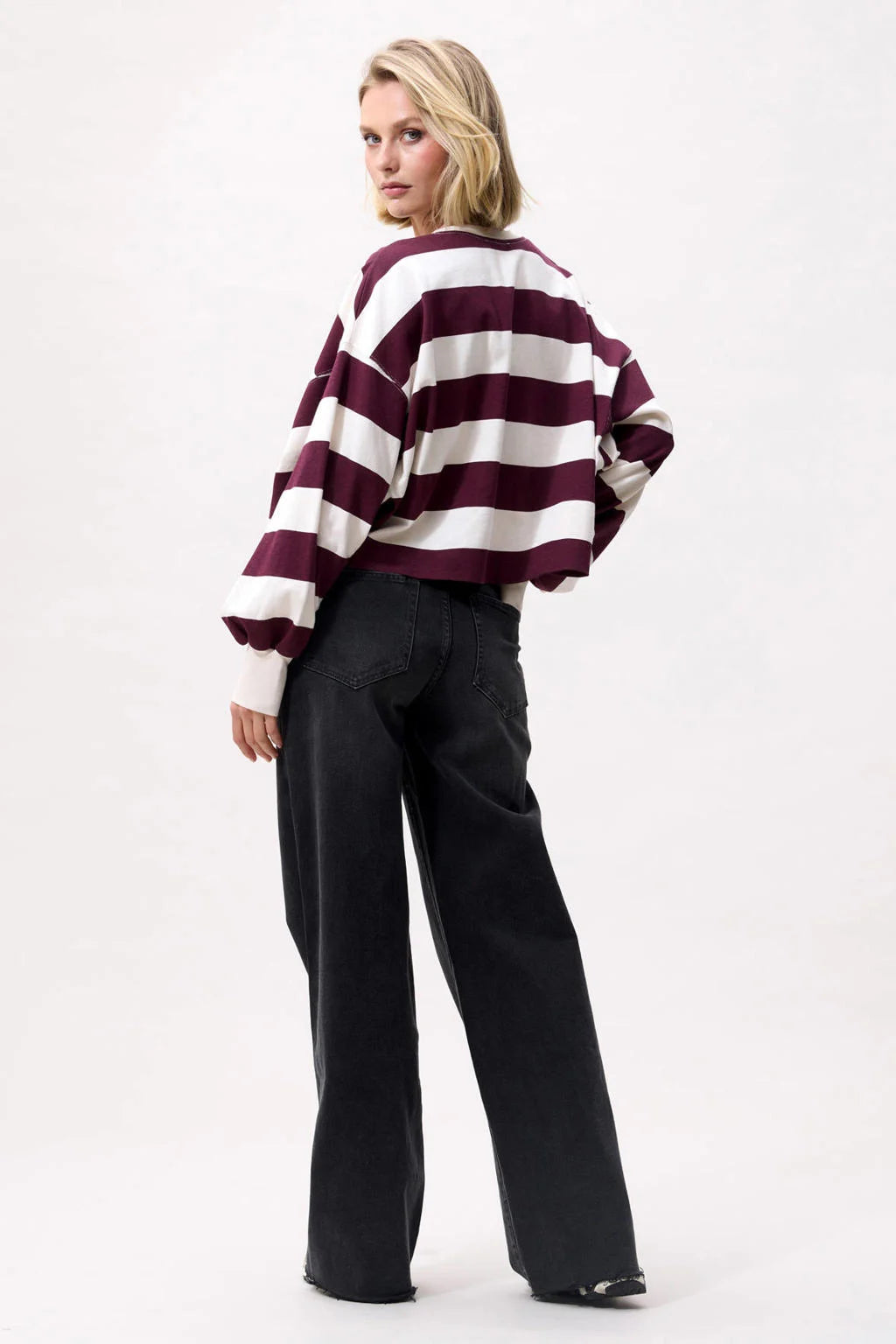 OVERSIZED STRIPED LONG SLEEVE MERLOT | CATWALK JUNKIE