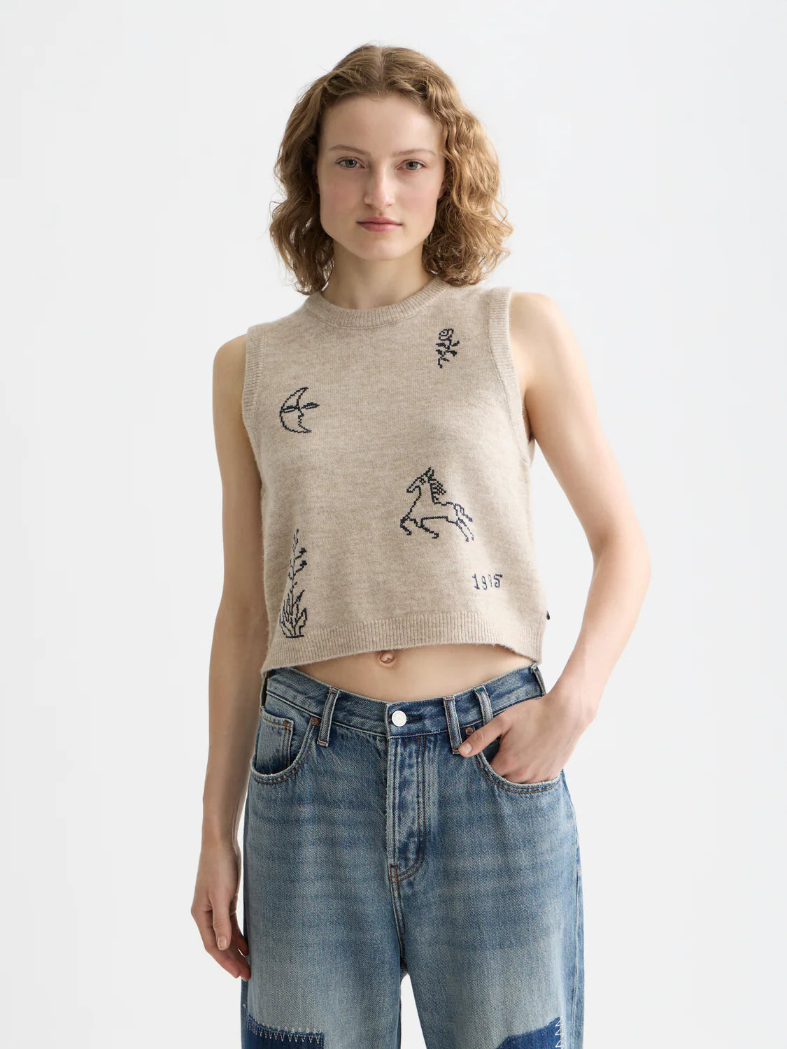 EMBROIDERED CREW NECK KNITTED TANK | SCOTCH & SODA