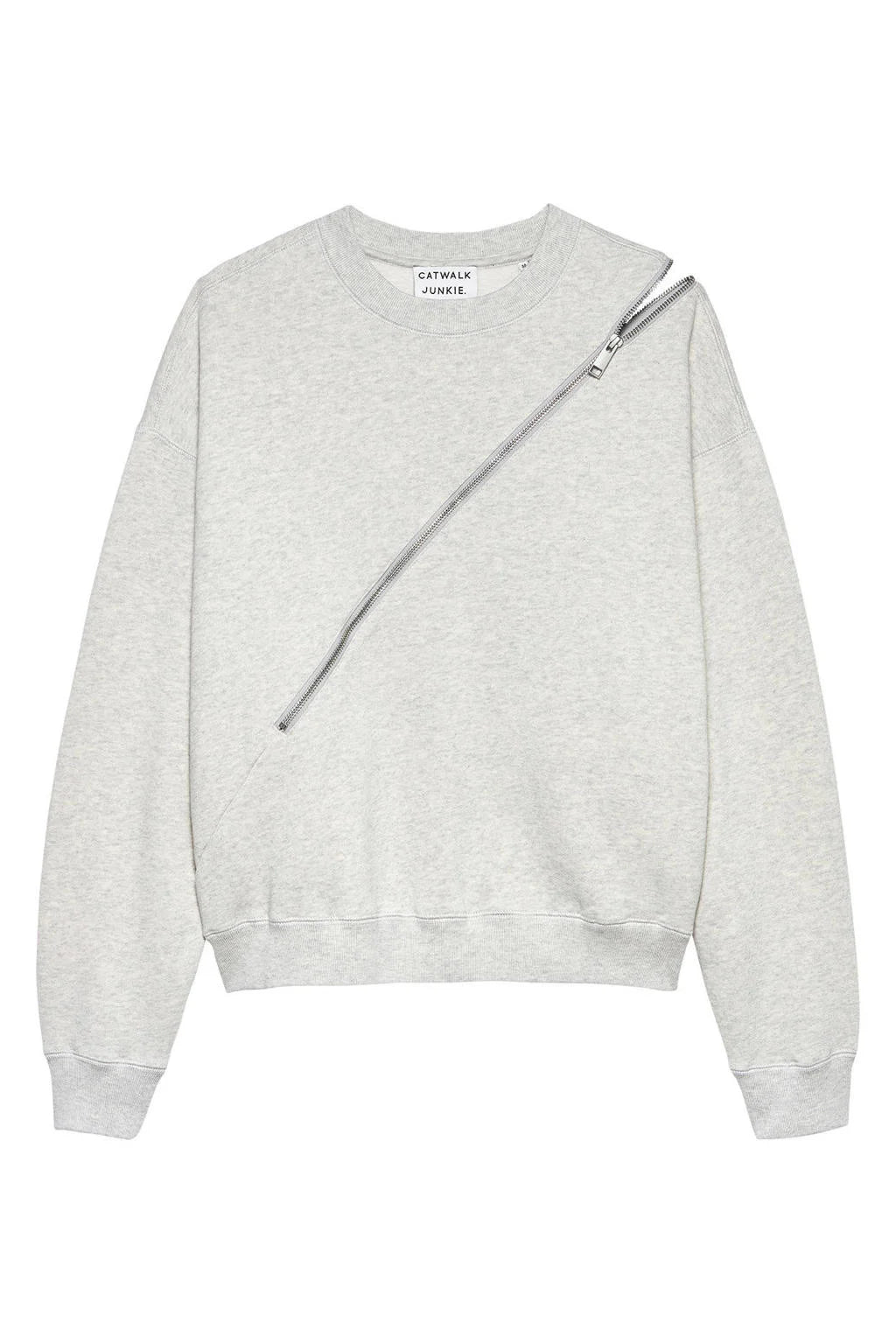 SWEATER WITH ZIPPER GREY MELANGE | CATWALK JUNKIE