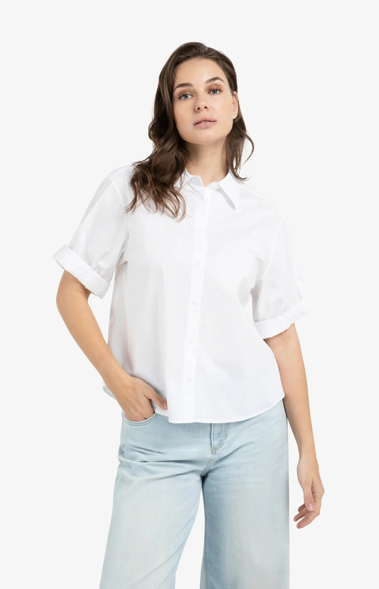 BLOUSE MET KORTE OMGESLAGEN MOUWEN KRAAG | YAYA