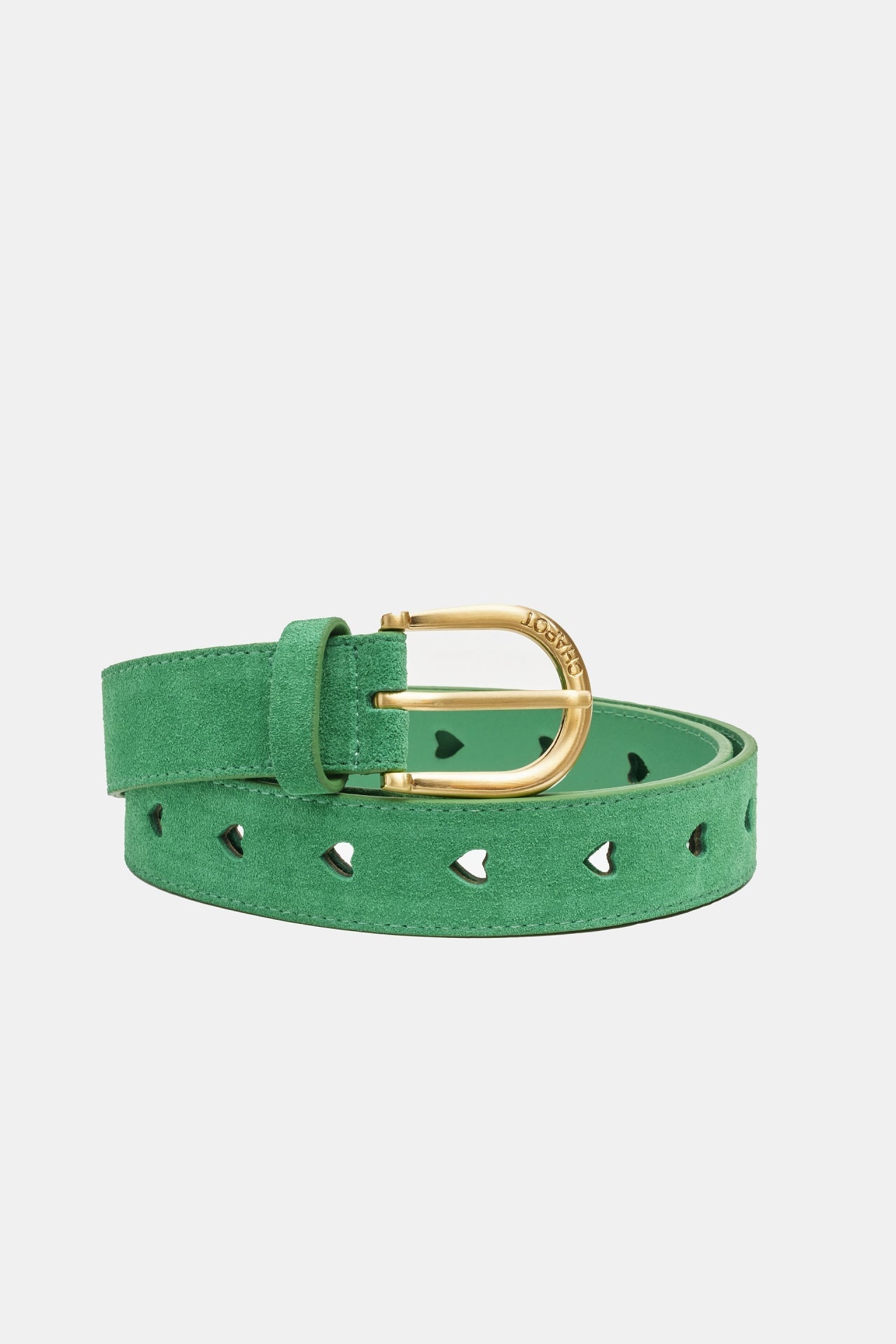 CUT OUT HEART BELT SUEDE / LEATHER APPLE GREEN | FABIENNE CHAPOT