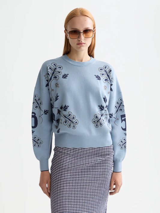 RELAXED JACQUARD PULLOVER BLUE | SCOTCH & SODA