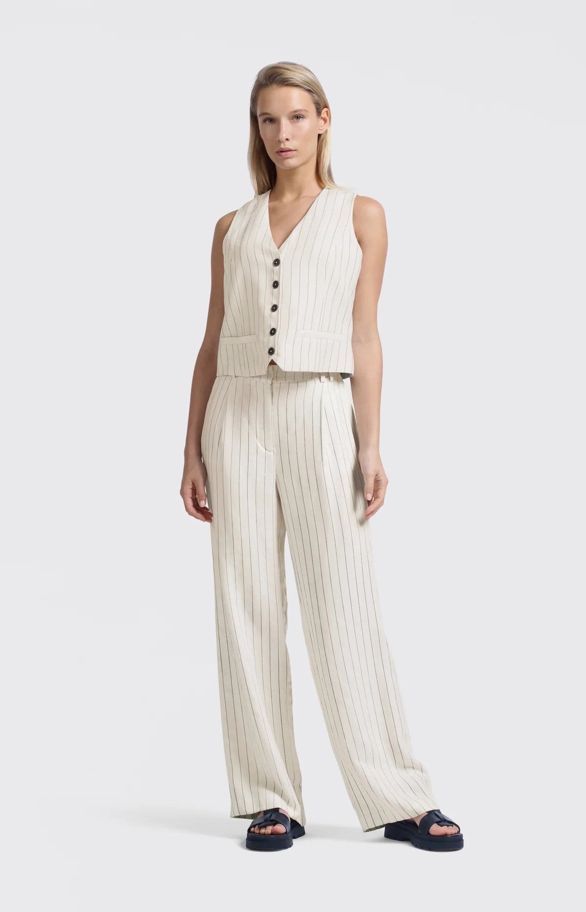 GESTREEPTE BROEK VAN LINNENMIX | YAYA