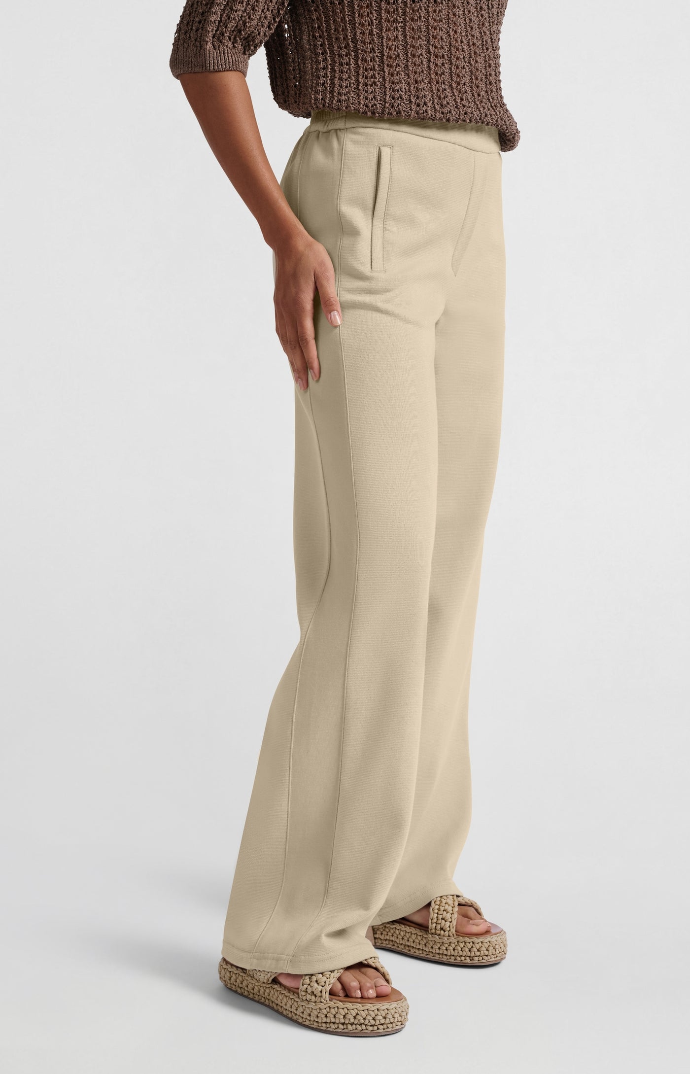 BROEK MET WIJDE PIJPEN EN HOGE TAILLE TWILL BEIGE | YAYA