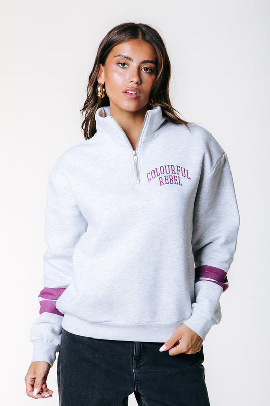 VARSITY ZIP SWEAT LIGHT GREY | COLOURFUL REBEL