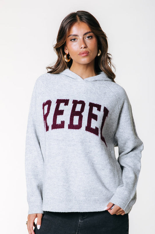 REBEL KNIT HOODIE LIGHT GREY | COLOURFUL REBEL