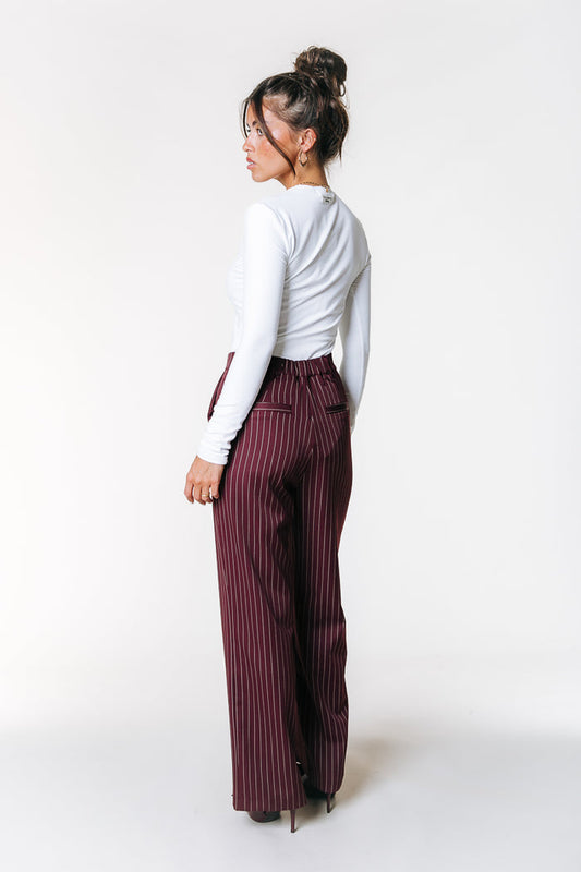 RUS PENSTRIPE STRAIGHT PANTS MERLOT RED | COLOURFUL REBEL