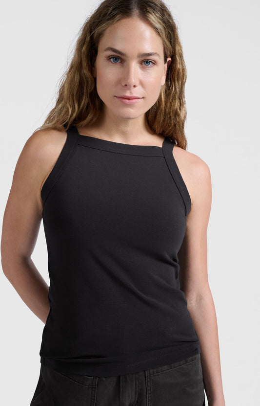 MOUWLOZE TOP MET RECHTE HALS WASHED BLACK | YAYA