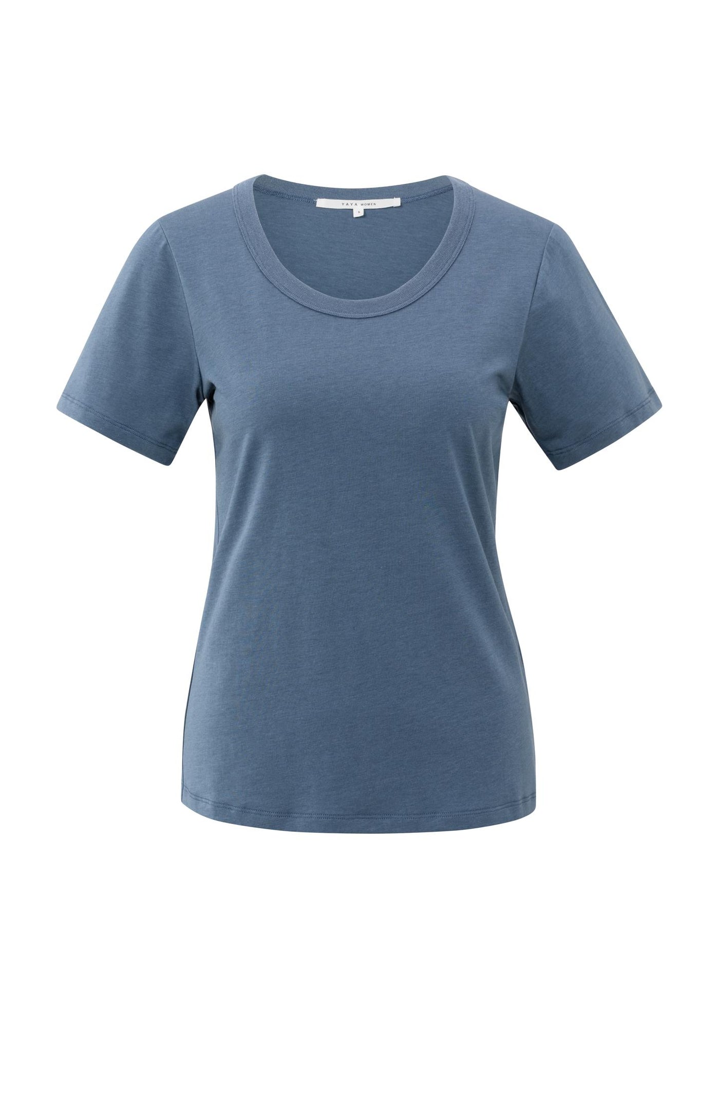 T-SHIRT MET RONDE RIBHALS CHINA BLUE | YAYA