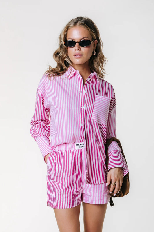 TALIA STRIPE BLOUSE LIGHT PINK | COLOURFUL REBEL