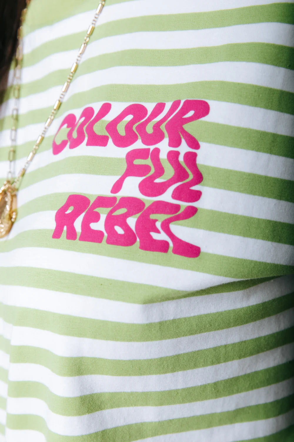 PUFF LOGO STRIPE TEE PICKLE GREEN | COLOURFUL REBEL