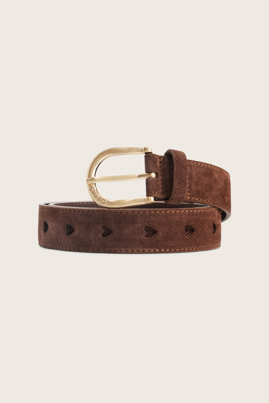 CUT IT OUT HEART BELT SUEDE CHOCOLATE BROWN | FABIENNE CHAPOT