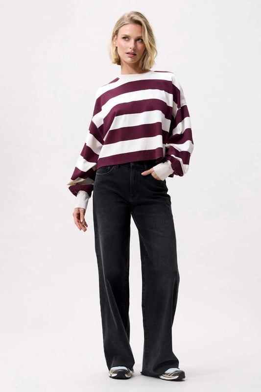 OVERSIZED STRIPED LONG SLEEVE MERLOT | CATWALK JUNKIE