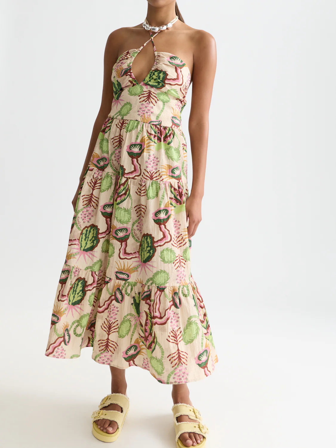 COTTON SEERSUCKER KEYHOLE HALTER MIDI DRESS | SCOTCH & SODA