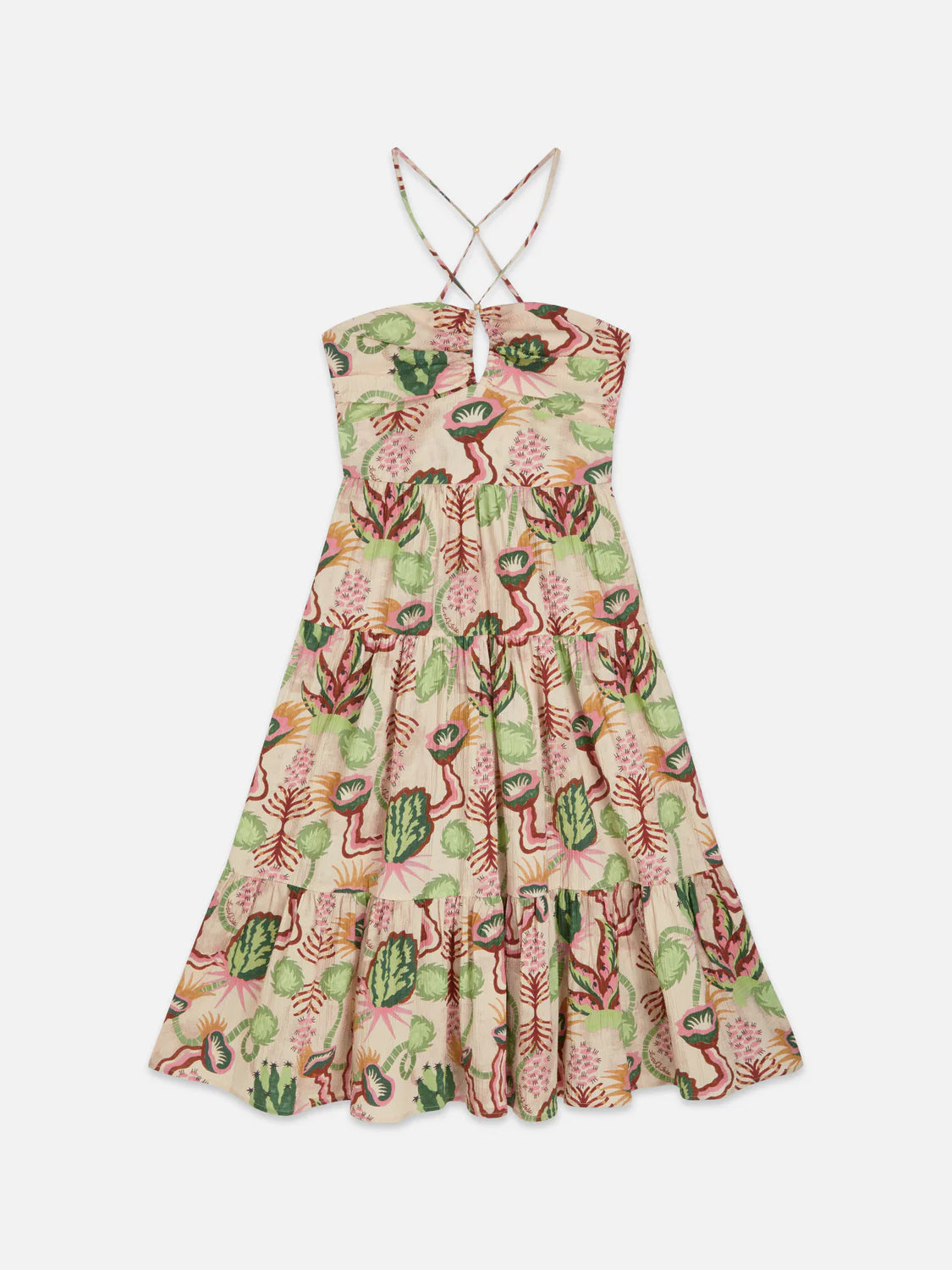 COTTON SEERSUCKER KEYHOLE HALTER MIDI DRESS | SCOTCH & SODA