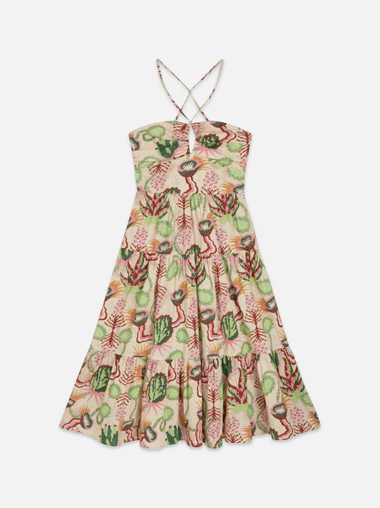 COTTON SEERSUCKER KEYHOLE HALTER MIDI DRESS | SCOTCH & SODA