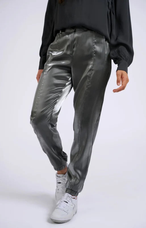 SILVER METALLIC PANTS MET ELASTIEKEN RIEM | YAYA