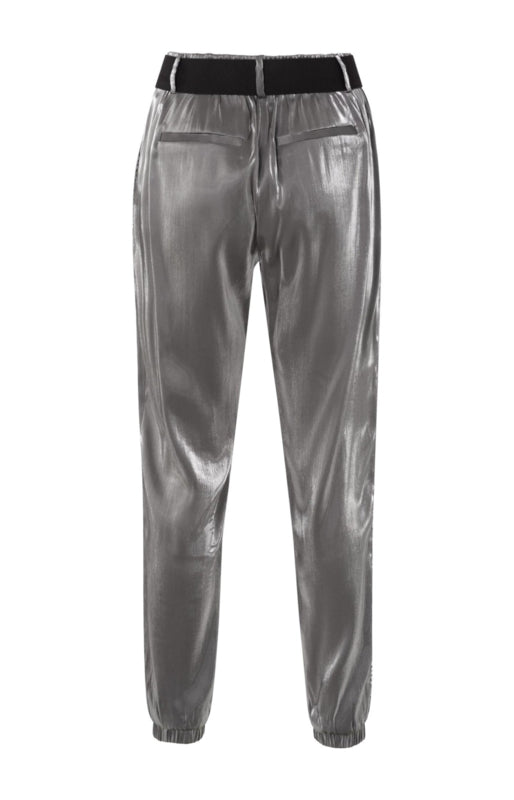 SILVER METALLIC PANTS MET ELASTIEKEN RIEM | YAYA