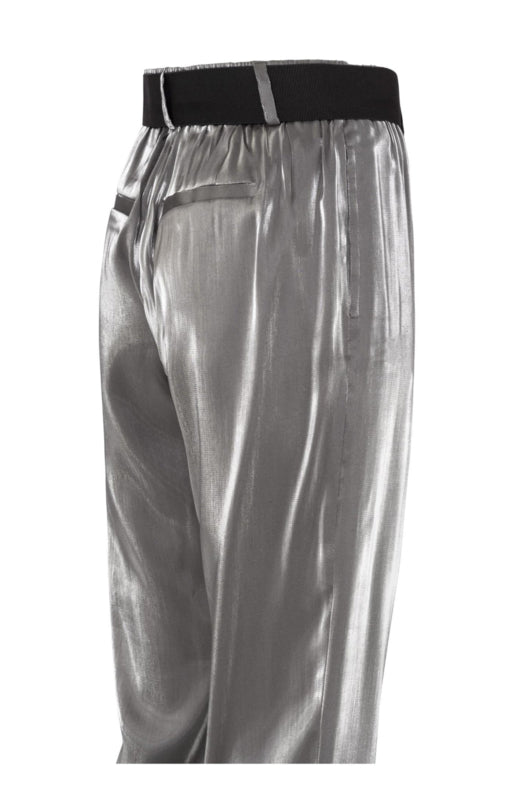 SILVER METALLIC PANTS MET ELASTIEKEN RIEM | YAYA