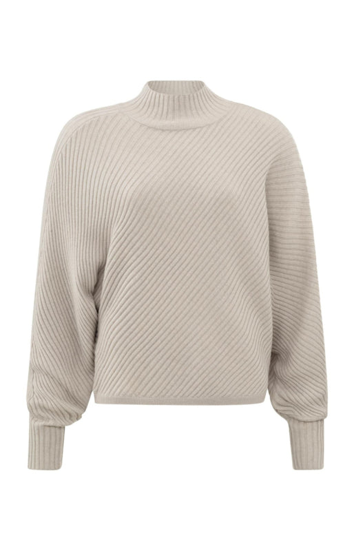 RIBBED BEIGE SWEATER MET VLEERMUIS MOUWEN | YAYA