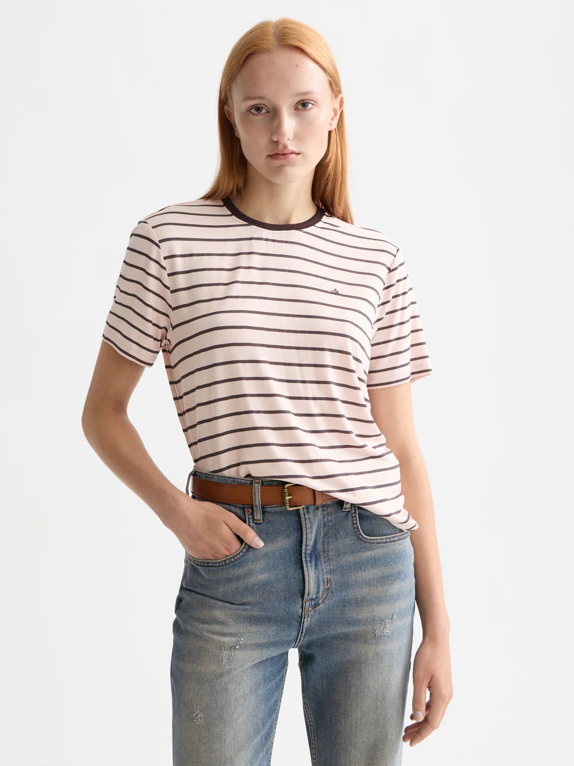 STRIPED REGULAR T-SHIRT CHOCOLATE PLUM | SCOTCH & SODA