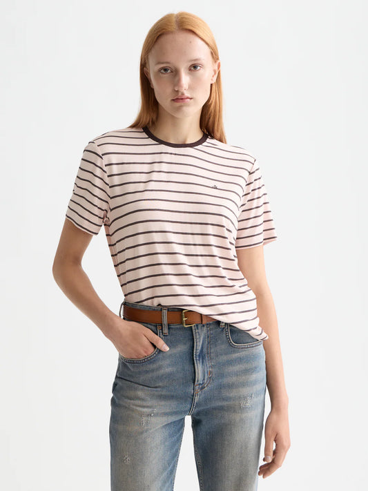 STRIPED REGULAR T-SHIRT CHOCOLATE PLUM | SCOTCH & SODA