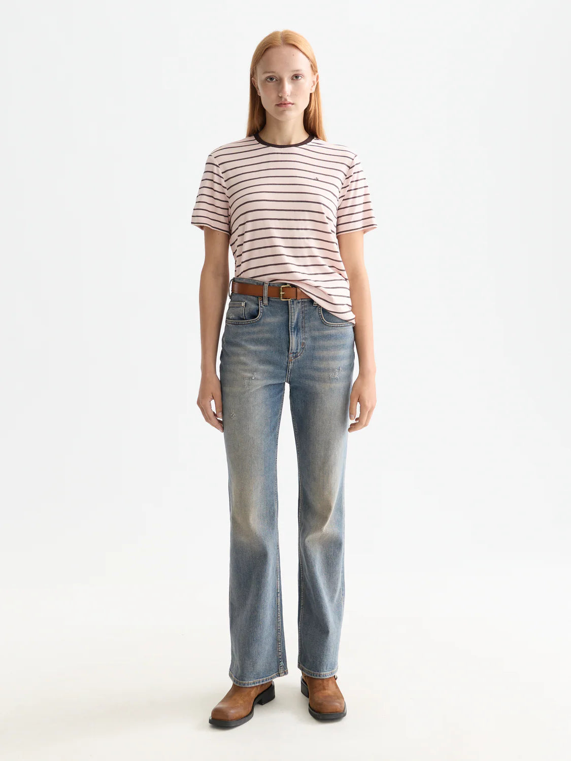 STRIPED REGULAR T-SHIRT CHOCOLATE PLUM | SCOTCH & SODA