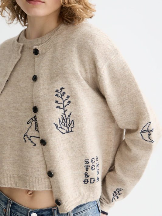 EMBROIDERED CREW NECK CARDIGAN | SCOTCH & SODA
