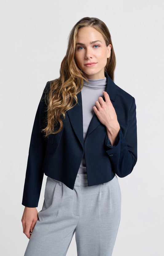 DONKERBLAUWE GEWEVEN KORTE BLAZER | YAYA