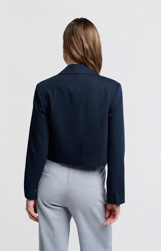 DONKERBLAUWE GEWEVEN KORTE BLAZER | YAYA