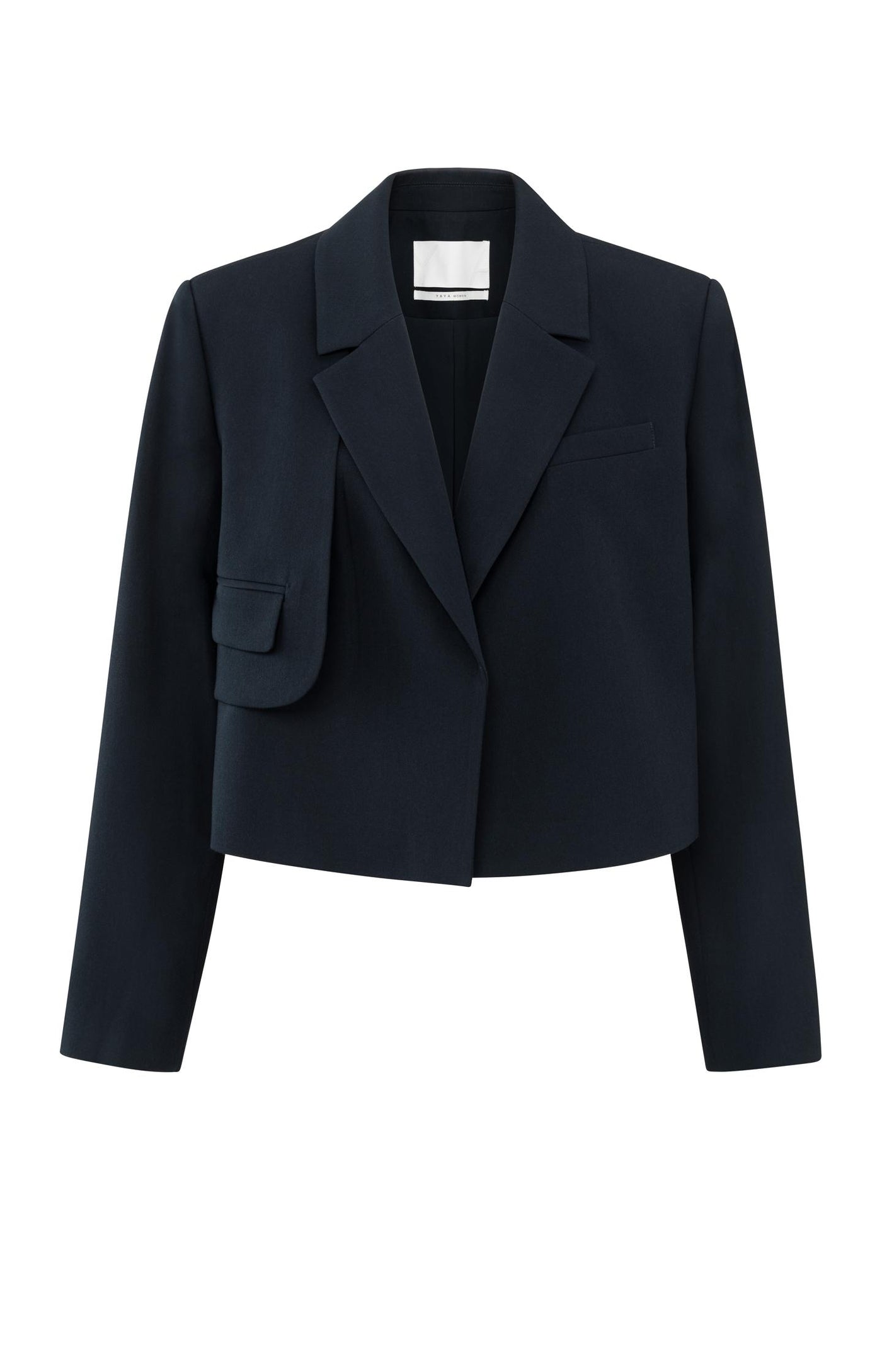 DONKERBLAUWE GEWEVEN KORTE BLAZER | YAYA