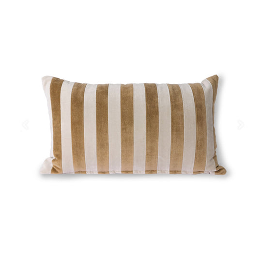 STRIPED VELVET CUSHION BROWN NATUREL | HK LIVING