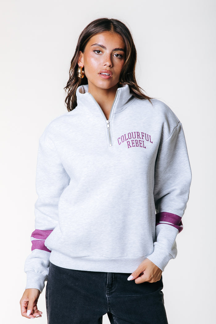 VARSITY ZIP SWEAT LIGHT GREY | COLOURFUL REBEL