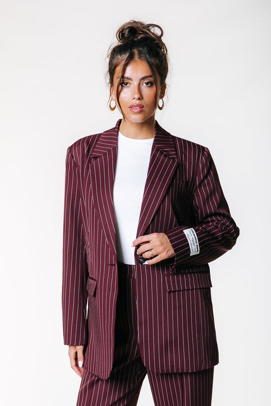 JESRA STRIPE BLAZER MERLOT RED | COLOURFUL REBEL