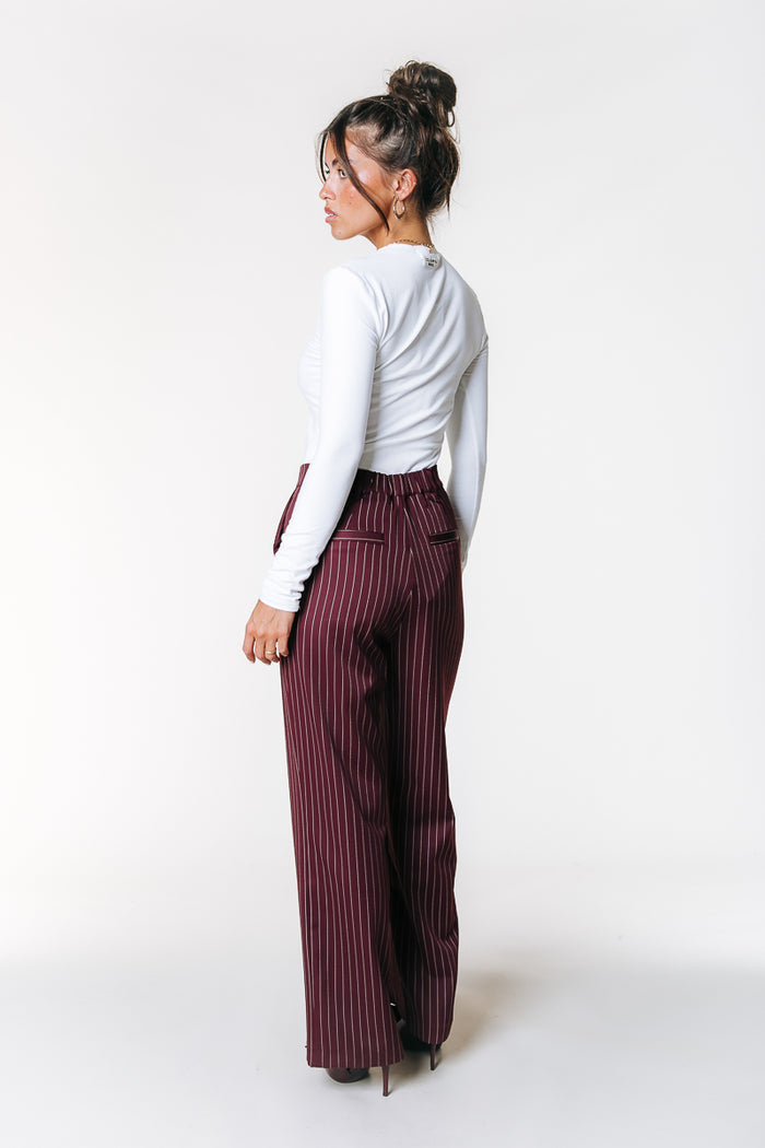 RUS PENSTRIPE STRAIGHT PANTS MERLOT RED | COLOURFUL REBEL