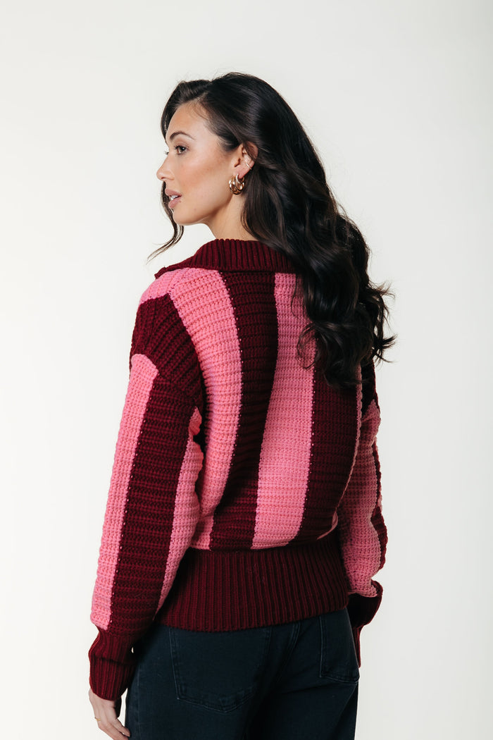 YFKE STRIPE ZIP KNIT PINK RED | COLOURFUL REBEL