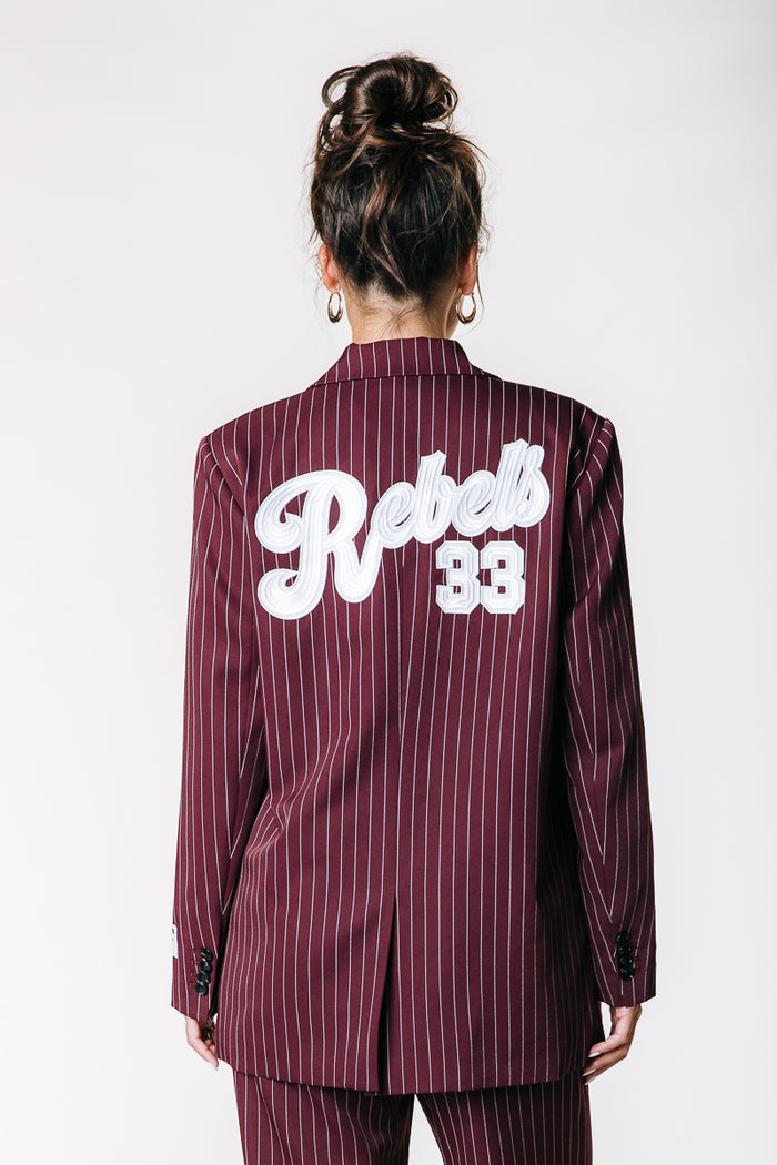 JESRA STRIPE BLAZER MERLOT RED | COLOURFUL REBEL