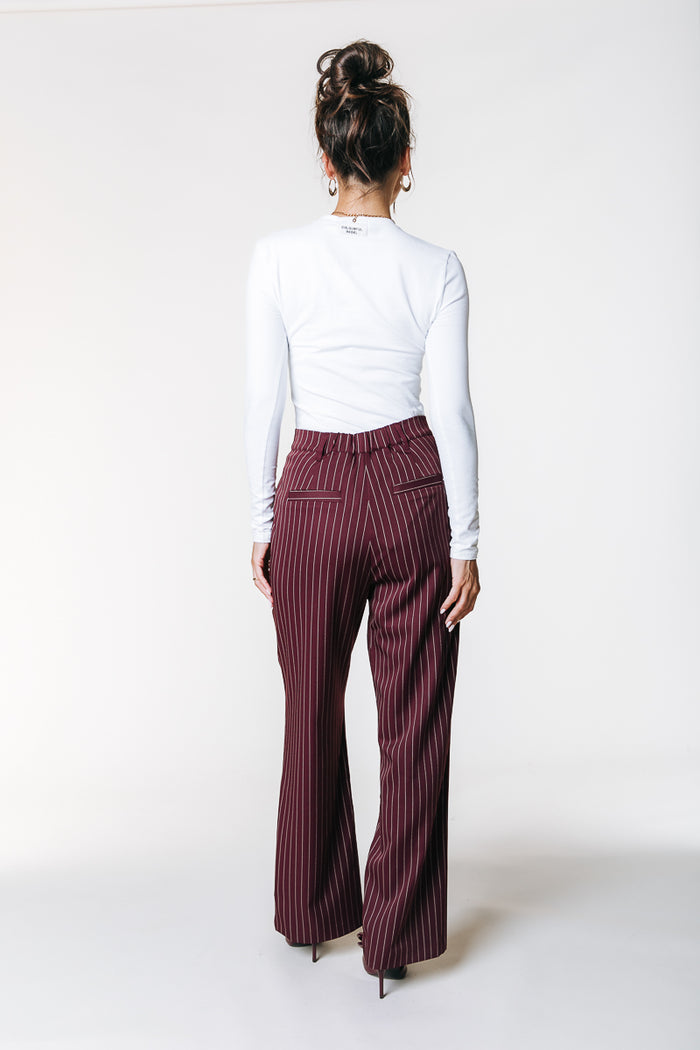RUS PENSTRIPE STRAIGHT PANTS MERLOT RED | COLOURFUL REBEL
