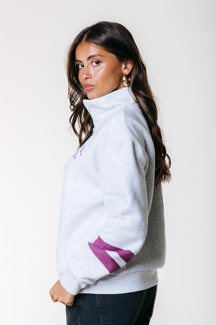 VARSITY ZIP SWEAT LIGHT GREY | COLOURFUL REBEL