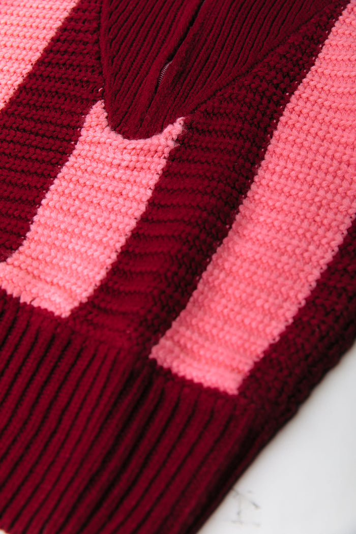 YFKE STRIPE ZIP KNIT PINK RED | COLOURFUL REBEL