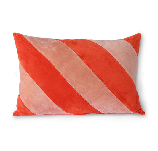 STRIPED VELVET CUSHION RED/PINK | HK LIVING