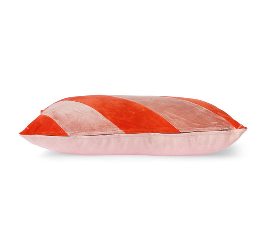 STRIPED VELVET CUSHION RED/PINK | HK LIVING