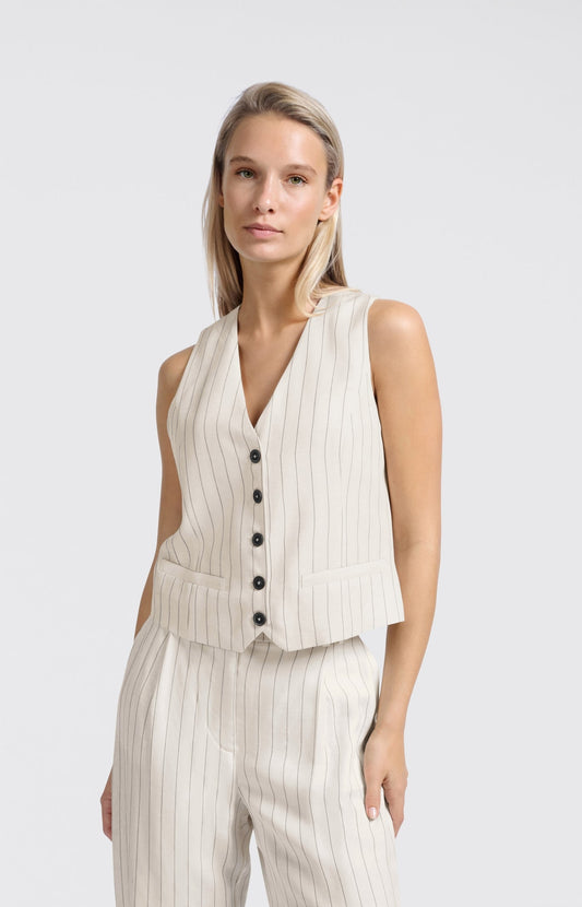 LINNENMIX GILET MET KRIJTSTREEP | YAYA