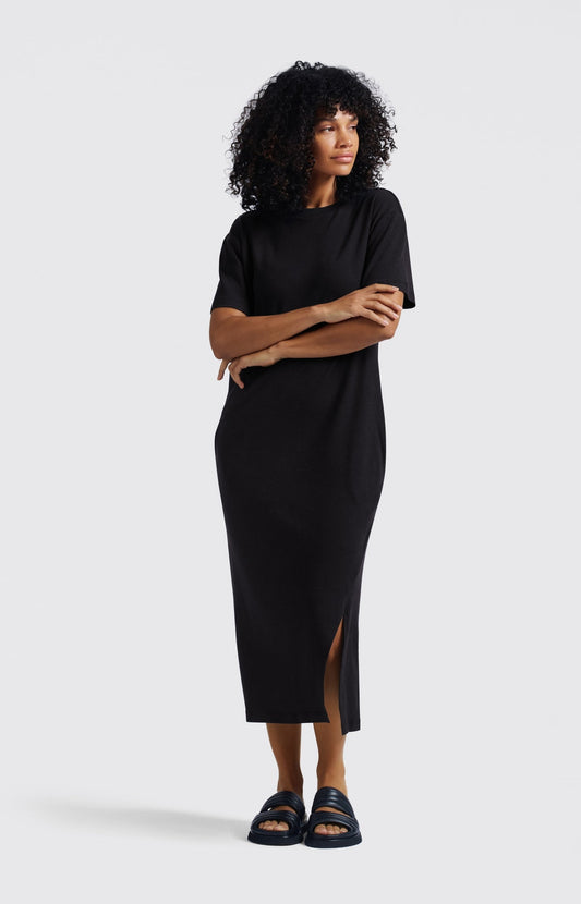 LINNENMIX T-SHIRT JURK MET SPLIT | YAYA