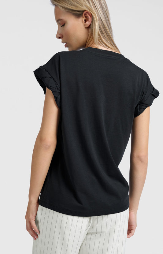 T-SHIRT MET OPGEROLDE GEPLOOIDE MOUWEN | YAYA