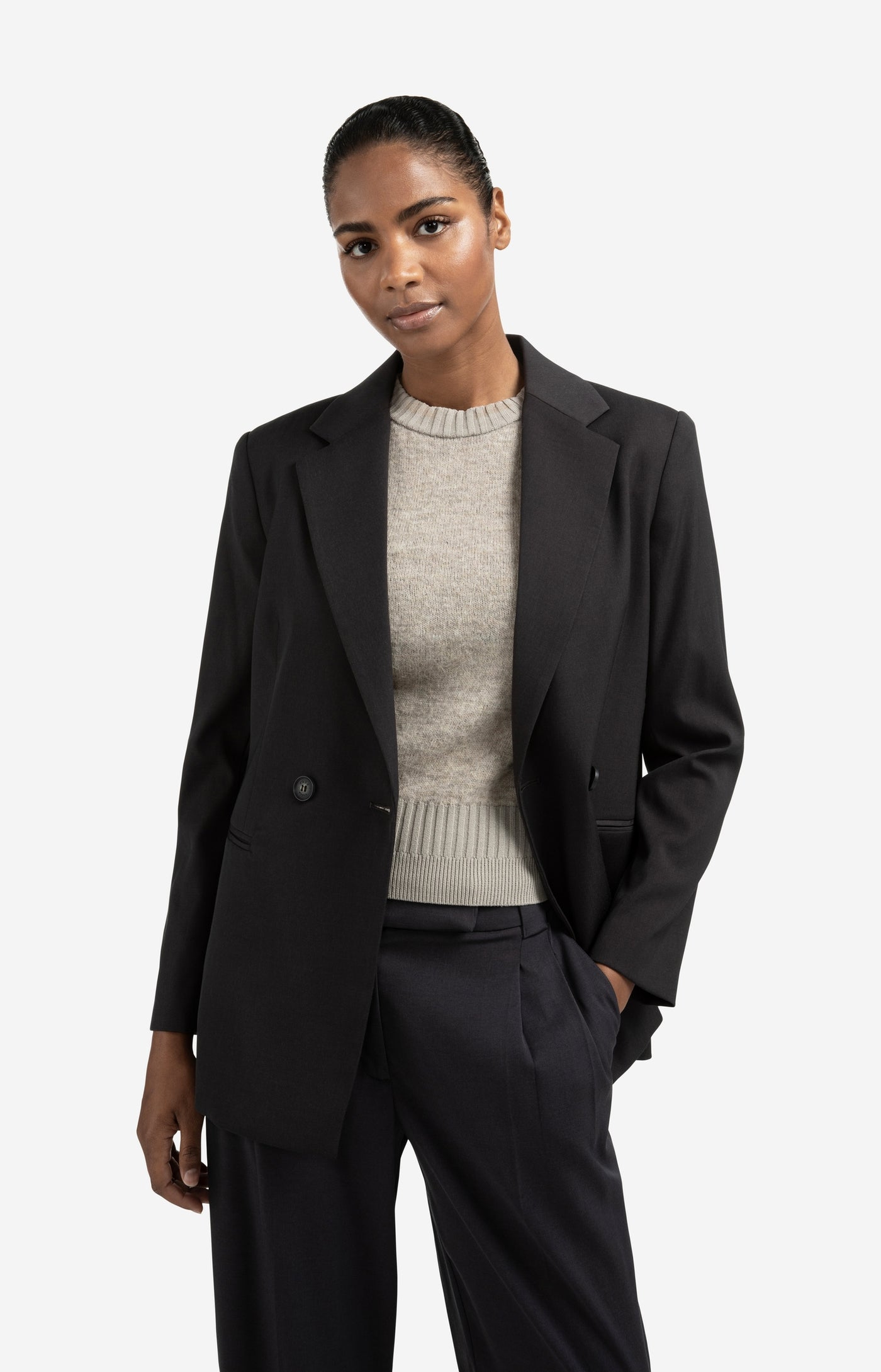 BLAZER MET CEINTUUR OYSTER BLACK | YAYA